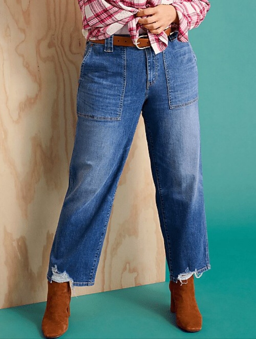 Lane Bryant Frida High Rise Ankle Jean Size 14 Blue Distressed Hem Patch Pockets